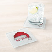 キュートおもしろいレッドサンタホリデーカスタムクリスマス ガラスコースター (アングル)