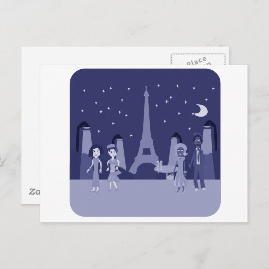 キュートおもしろいレトロパリデジタルヴィンテージアートデザイン ポストカード (正面/裏面)