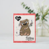 キュートおもしろいヴァレンティンズデイベアキュピッド ポストカード (スタンド正面)