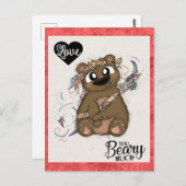 キュートおもしろいヴァレンティンズデイベアキュピッド ポストカード (正面/裏面)