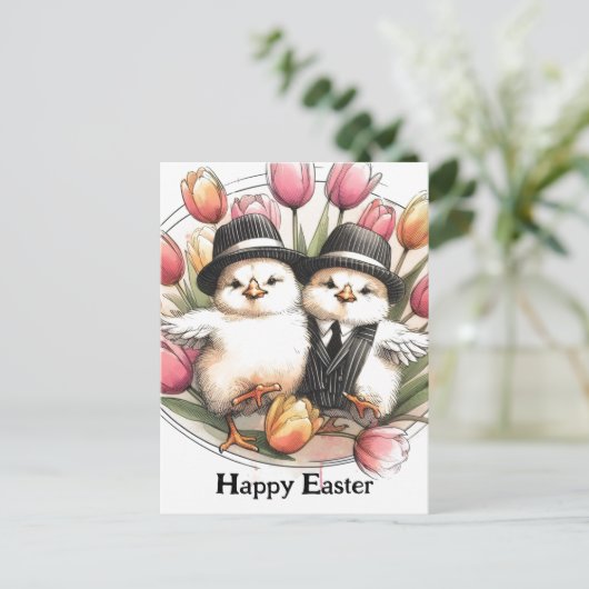 キュートおもしろいヴィンテージイースターチックス ポストカード (スタンド正面)