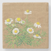 キュートおもしろいヴィンテージカモミールフェイクフローラジュートバーラップ ストーンコースター (正面)
