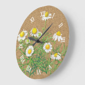 キュートおもしろいヴィンテージカモミールフェイクフローラジュートバーラップ ラージ壁時計 (傾斜)