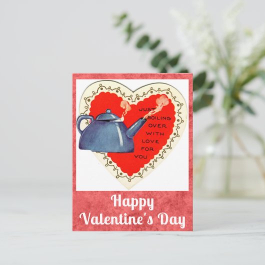 キュートおもしろいヴィンテージバレンティヌデイティーポット ポストカード (スタンド正面)