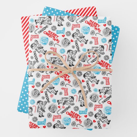 キュートおもしろい12月ウィンターホリデーシーズンドードル ラッピングペーパーシート (インサイチュ)