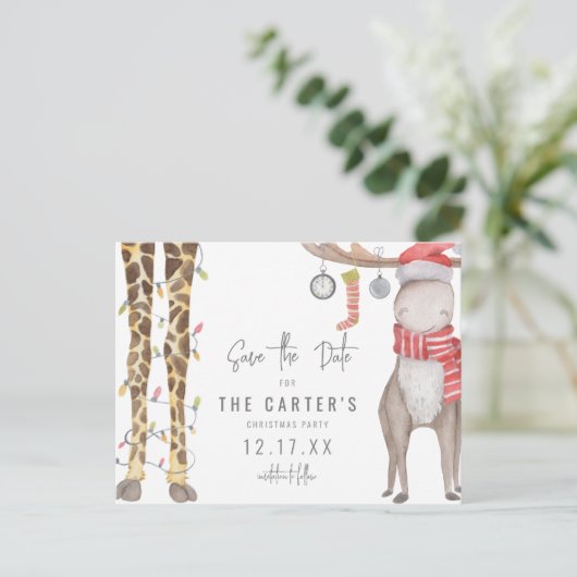 キュートお洒落なクリスマスパーティー保存日 案内ポストカード (スタンド正面)