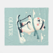 キュートお洒落なホッキョクグマパーソナライズされた フリースブランケット (正面(横))