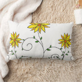 キュートお洒落イエローフラワーズドードルアート ランバークッション (ブランケット)