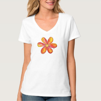キュートお洒落オレンジフラワードードル Tシャツ
