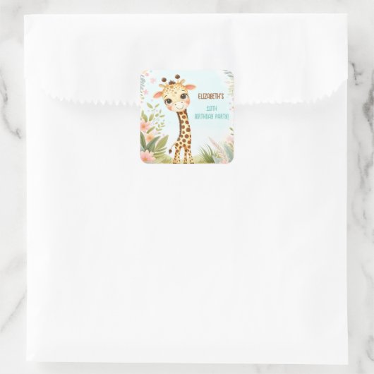 キュートお洒落キリン誕生日キッズパーティー スクエアシール (バッグ)