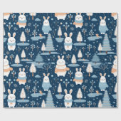 キュートお洒落クリスマスウィンターバニー ラッピングペーパー (フラット)