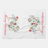 キュートお洒落クリスマスホリデーパフィン キッチンタオル (横)