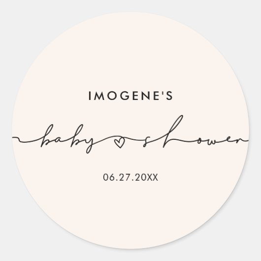 キュートお洒落スクリプトベビーシャワー封筒用シール ラウンドシール (正面)