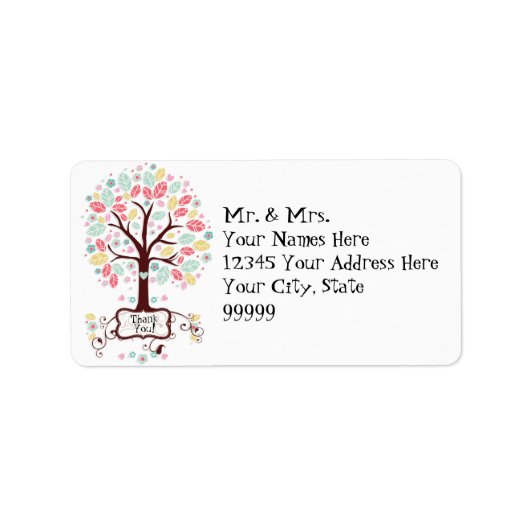 キュートお洒落スワールハートフラワーツリーベビーシャワー ラベル (正面)