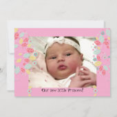 キュートお洒落スワールハートフラワーツリーベビー写真 案内状 (裏面)