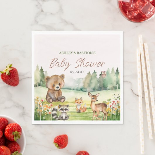 キュートお洒落ニュートラルウッドランド動物の赤ちゃんシャワー スタンダードランチョンナプキン (インサイチュ)