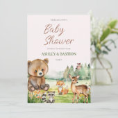 キュートお洒落ニュートラルウッドランド動物の赤ちゃんシャワー 招待状 (スタンド正面)