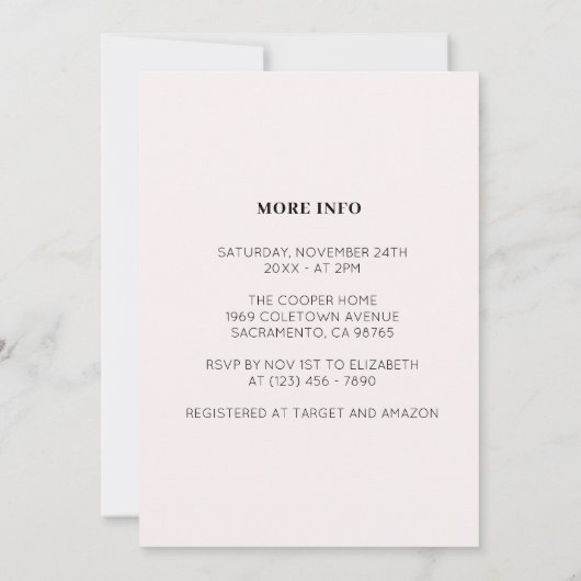 キュートお洒落ニュートラルウッドランド動物の赤ちゃんシャワー 招待状 (裏面)