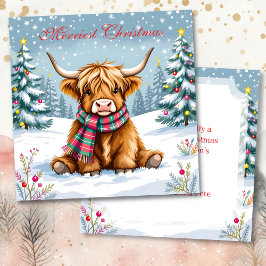 キュートお洒落ハイランドカウクパーソナライズされたクリスマス カード
