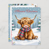 キュートお洒落ハイランドカウクパーソナライズされたクリスマス ポストカード (正面/裏面)