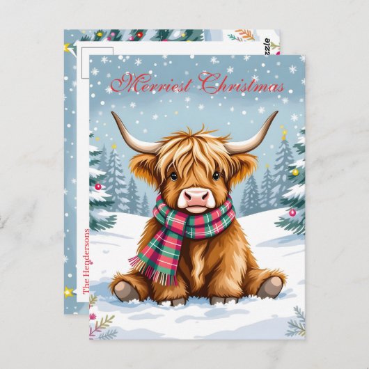 キュートお洒落ハイランドカウクパーソナライズされたクリスマス ポストカード (正面/裏面)