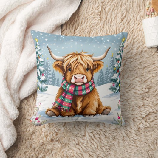 キュートお洒落ハイランドカウクリスマス クッション (ブランケット)