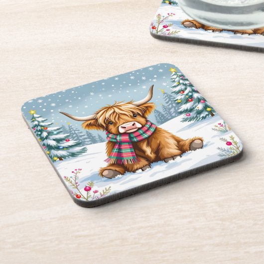 キュートお洒落ハイランドカウクリスマス コースター (左側)