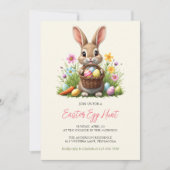 キュートお洒落バニーラビットフローライースターエッグ狩り 招待状 (正面)