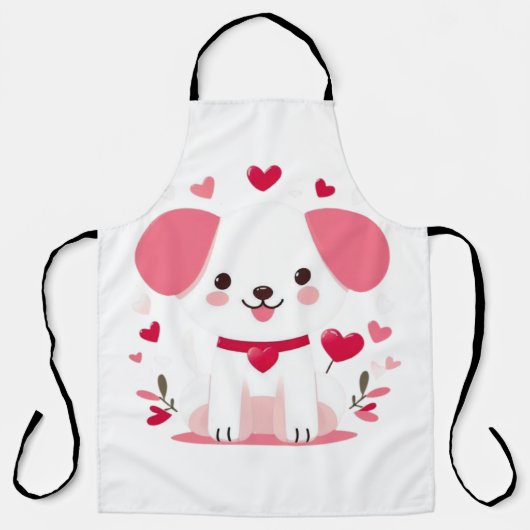 キュートお洒落バレンタインの子犬 エプロン (正面)