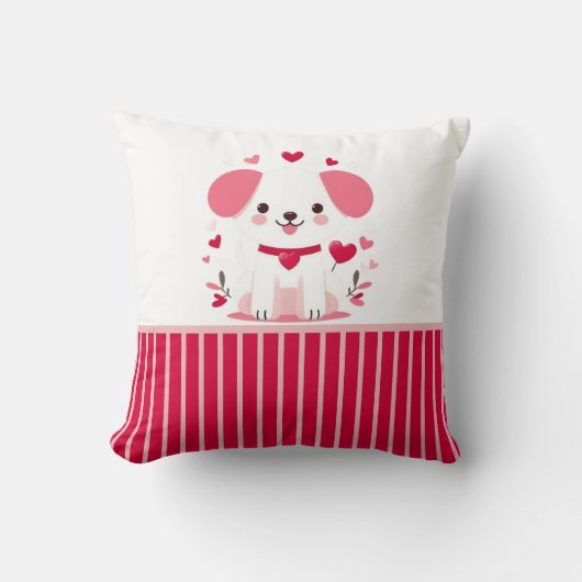 キュートお洒落バレンタインの子犬 クッション (正面)