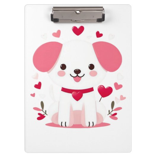 キュートお洒落バレンタインの子犬 クリップボード (正面)