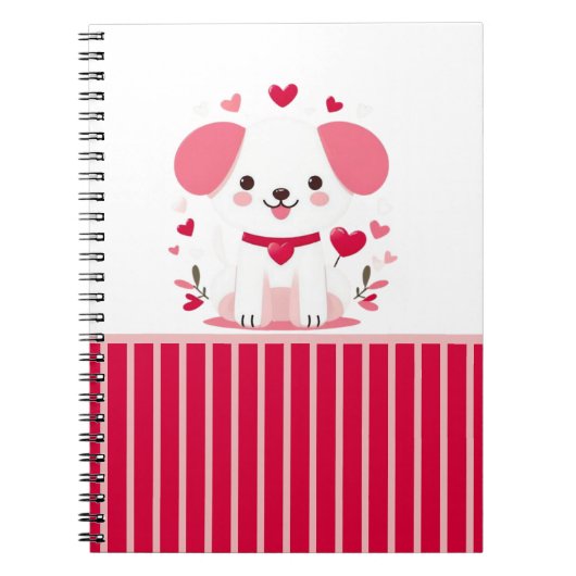 キュートお洒落バレンタインの子犬 ノートブック (正面)