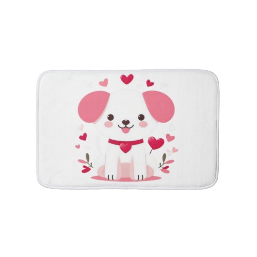 キュートお洒落バレンタインの子犬 バスマット (正面)