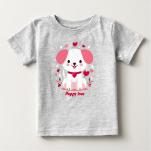 キュートお洒落バレンタインの子犬 ベビーTシャツ
