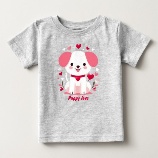 キュートお洒落バレンタインの子犬 ベビーTシャツ (正面)