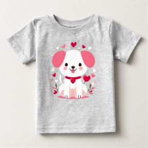 キュートお洒落バレンタインの子犬 ベビーTシャツ