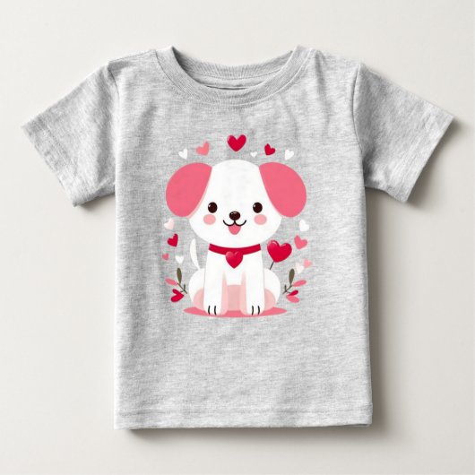 キュートお洒落バレンタインの子犬 ベビーTシャツ (正面)