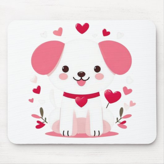 キュートお洒落バレンタインの子犬 マウスパッド (正面)