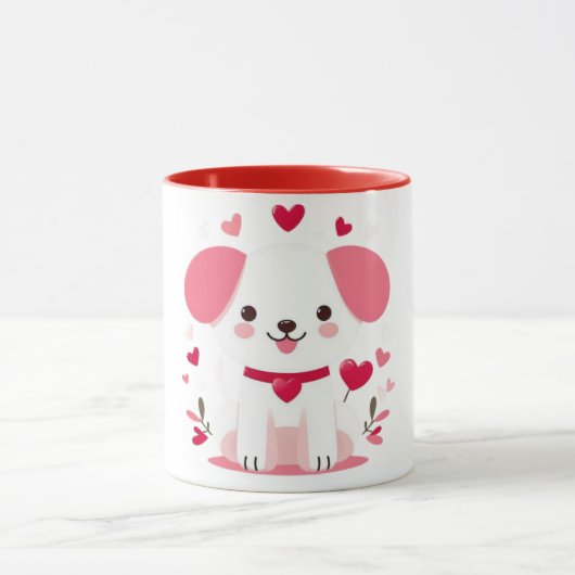 キュートお洒落バレンタインの子犬 マグカップ (中央)