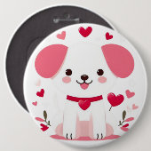 キュートお洒落バレンタインの子犬 缶バッジ (正面&裏面)