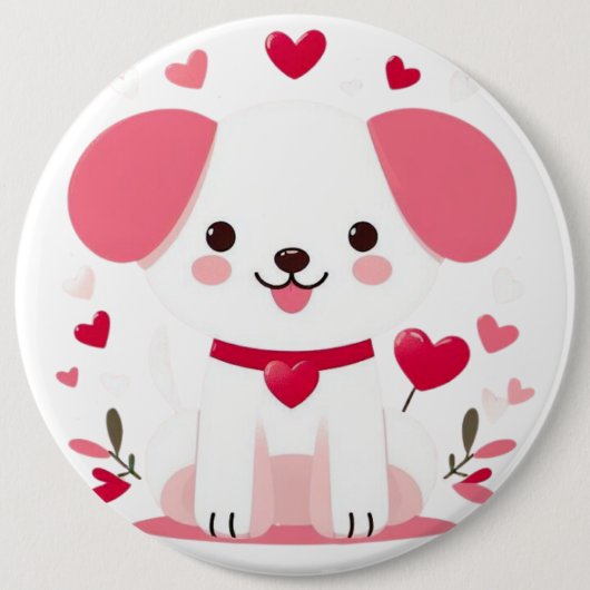 キュートお洒落バレンタインの子犬 缶バッジ (正面)