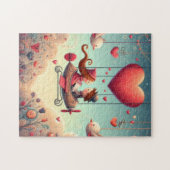 キュートお洒落バレンタインデーハート飛行機 ジグソーパズル (横)