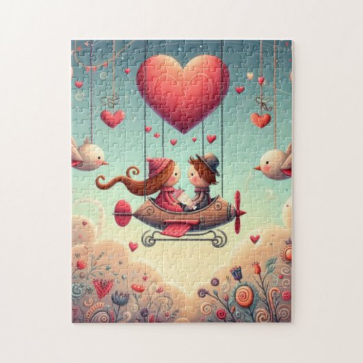 キュートお洒落バレンタインデーハート飛行機 ジグソーパズル (縦)