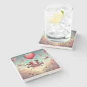 キュートお洒落バレンタインデーハート飛行機 ストーンコースター (横)