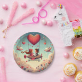 キュートお洒落バレンタインデーハート飛行機 ペーパープレート (パーティー)