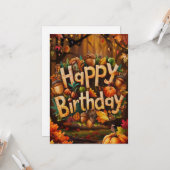 キュートお洒落パンプキンオータム秋ハッピーバースデー カード (正面/裏面インサイチュ)
