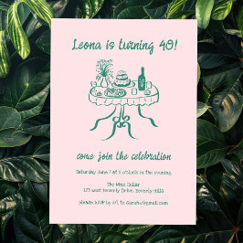 キュートお洒落ビュッフェピクニックカスタム誕生日パーティー 招待状