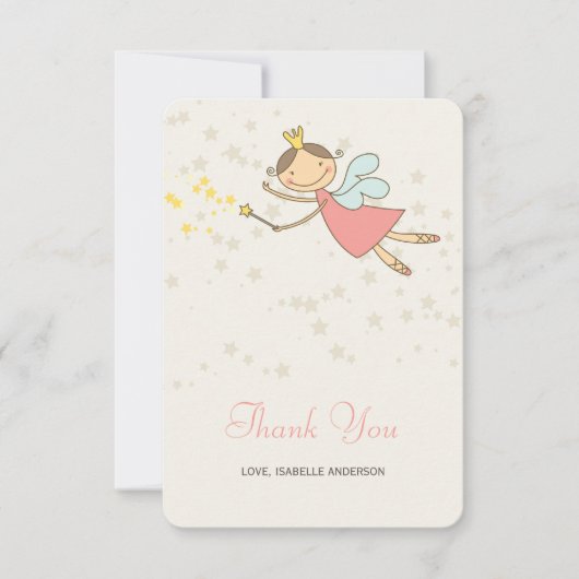 キュートお洒落ピンクフェアリープリンセスガールズ誕生日 サンキューカード (正面)