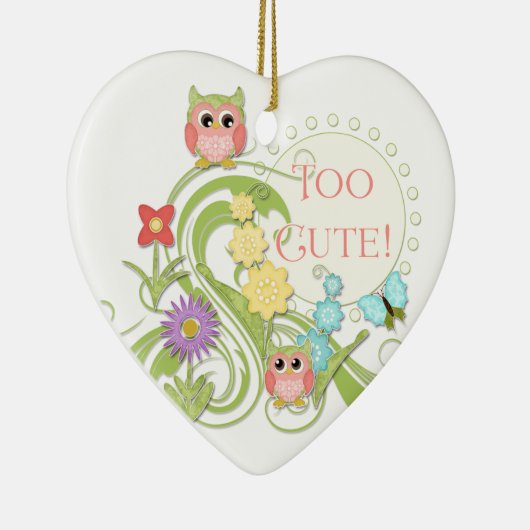 キュートお洒落フクロウNバタフライスクロールフローラアート セラミックオーナメント (右)