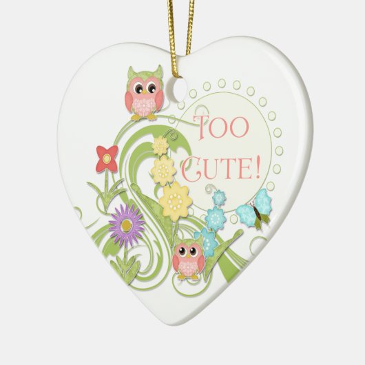 キュートお洒落フクロウNバタフライスクロールフローラアート セラミックオーナメント (左)